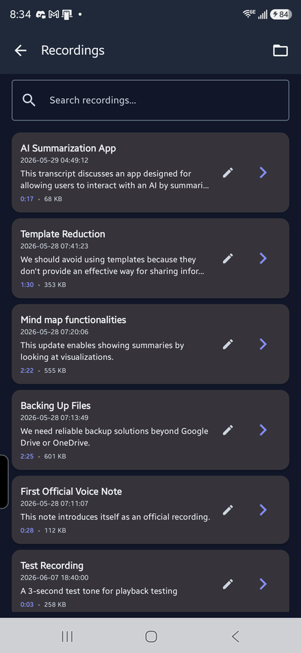 Recordings list