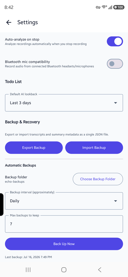 Backup and recovery settings